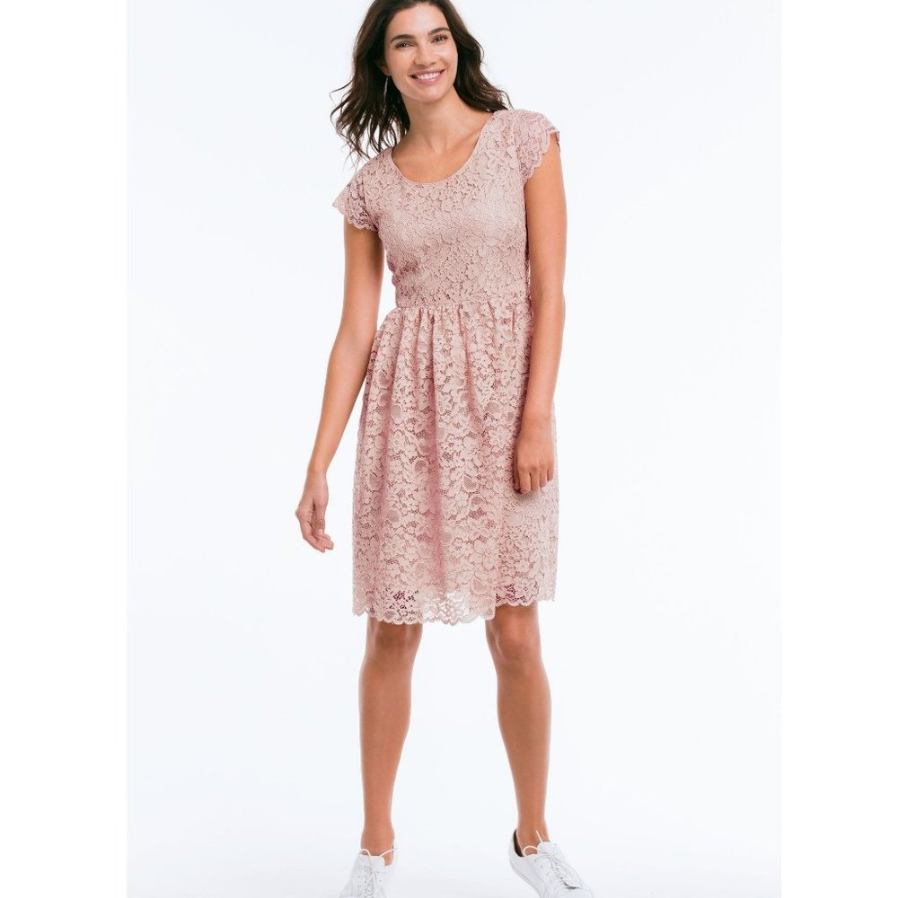 Ellos Lace Tea Above the Knee Length Dress Pink 26 - Picture 1 of 10